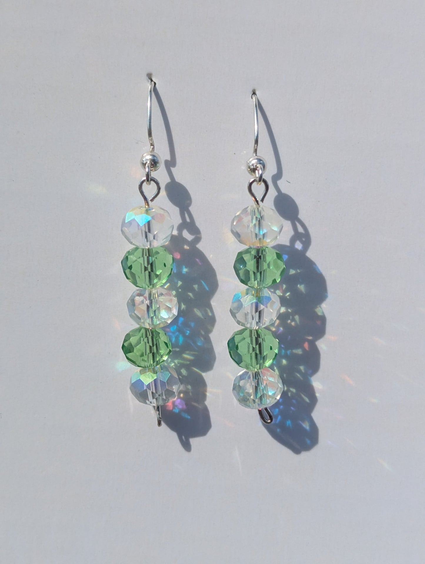 Green and Clear Glass Earrings