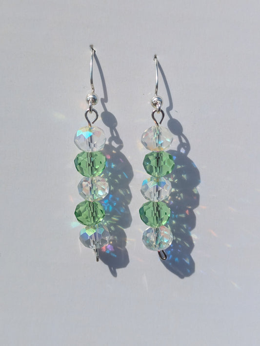Green and Clear Glass Earrings