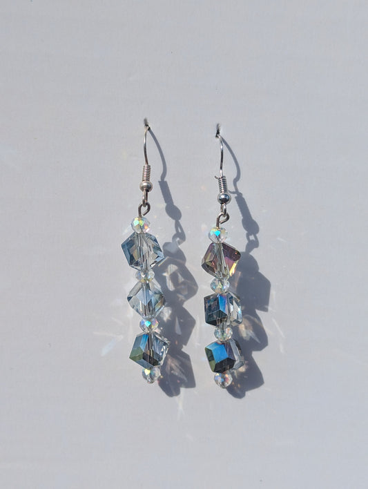 Silver and Clear Glass Earrings