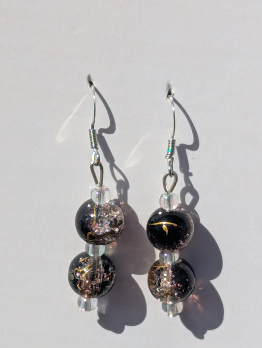 Black and Clear Glass Earrings