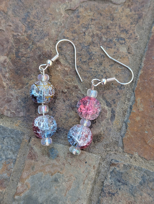 Pink and Blue Glass Earrings