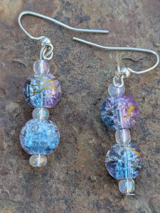Purple and Blue Glass Earrings