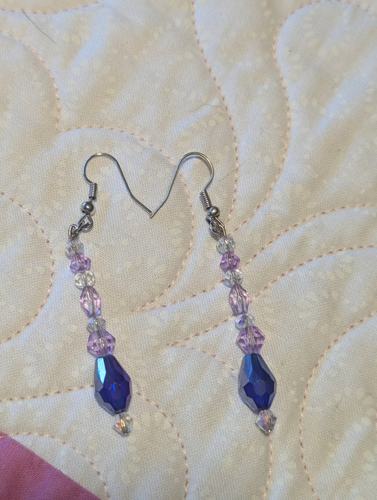 Purple, Clear and Blue Glass Earrings